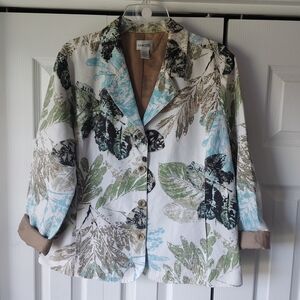 Chico's Silk Blend Leaf Print Blazer Size 2
